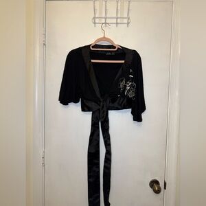 Zara Black Blouse with Floral Embroidery